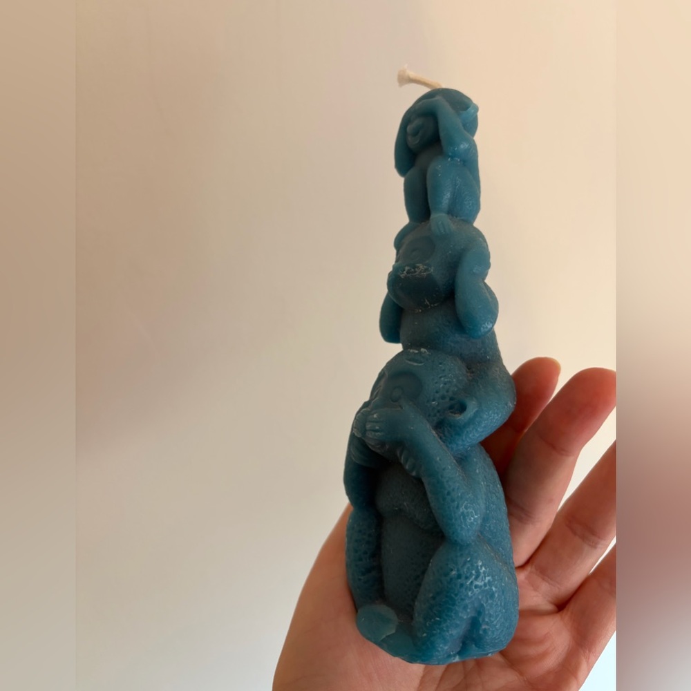Blue Decorative 3-Monkey Stack Candle - Picture 2 of 7